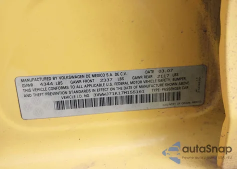 2007 Volkswagen Jetta Gli from USA, damaged, VIN 3VWWJ71K17M155161